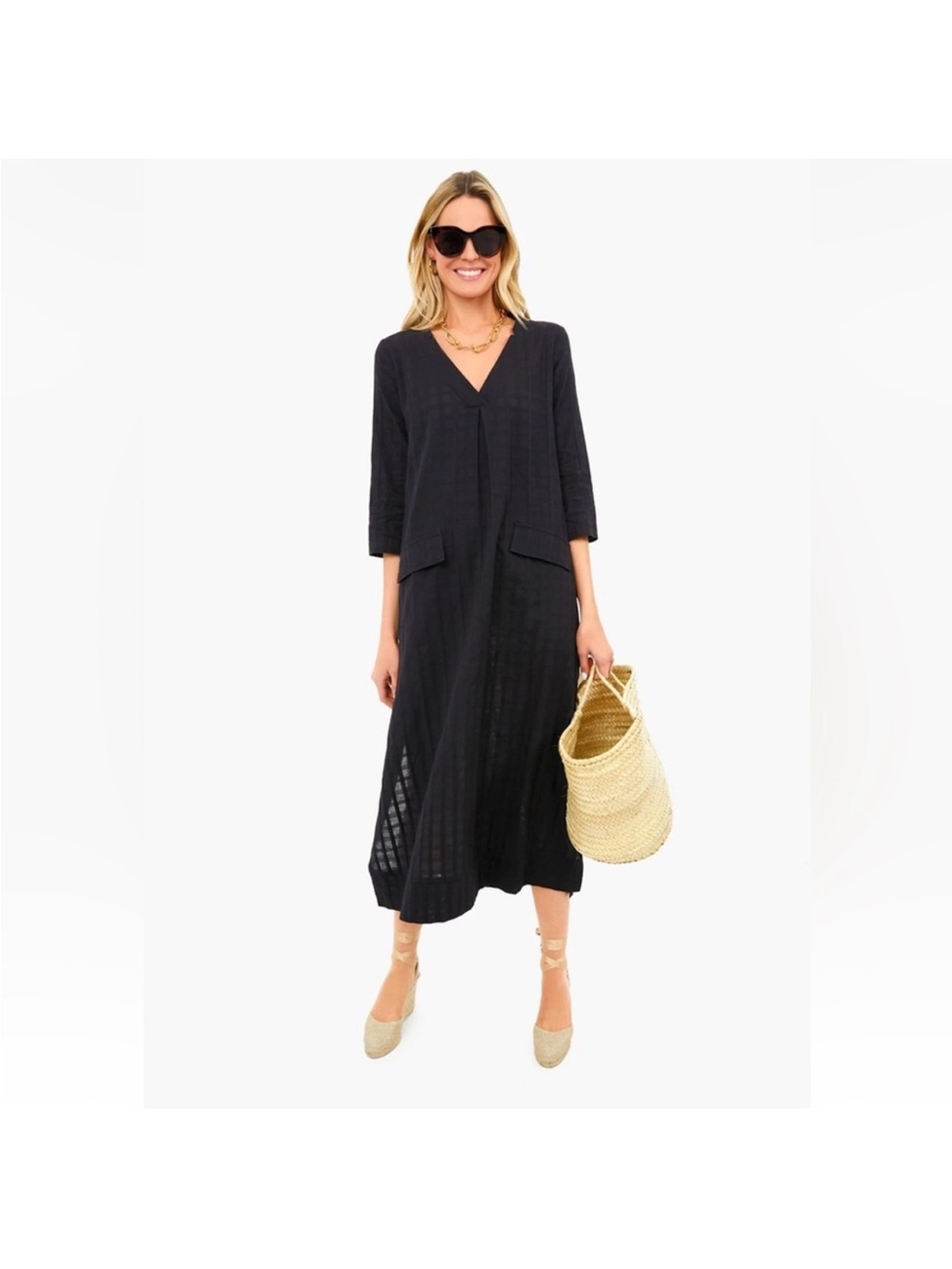 Pomander Place TUCKERNUCK Large Black Cotton Carolina Window Pane Caftan Dress